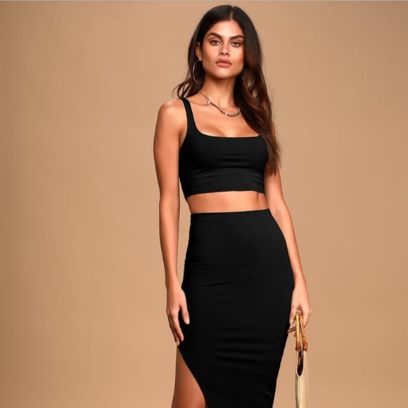 Black Ribbed Two Piece Set - Picture 2 of 4